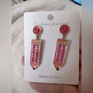 Pencil Dangle Earrings With Rhinestones